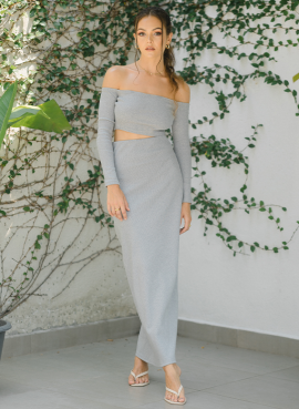PIA CROPPED TOP AND SKIRT SET : GREY